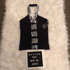 Black and silver halter top NWT